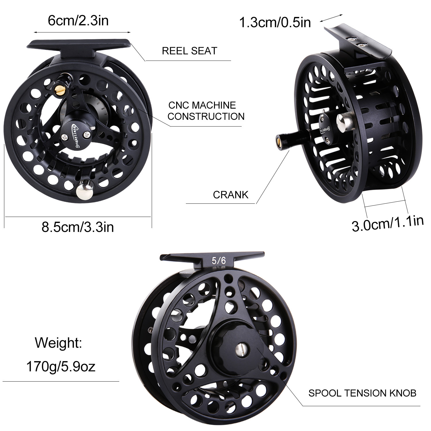  Fishing Reel, 5/6 Large Arbor Fly Reel with Release Aluminum  Alloy Fly Fishing Reel with Left or Right Hand Retrieve Conversion : Sports  & Outdoors