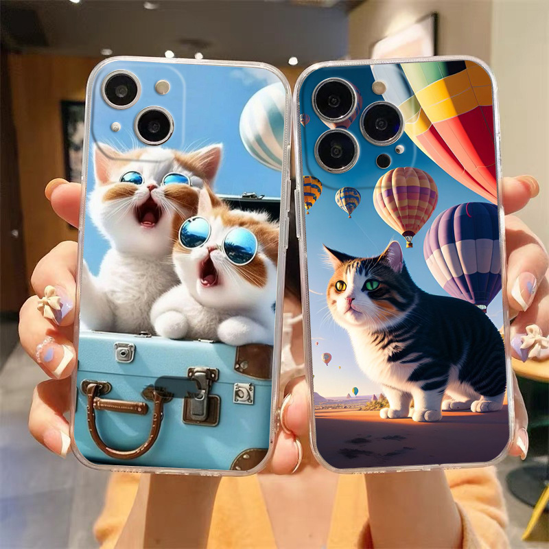 Cute Cartoon Animal Cat Clear Phone Case For iPhone 15 Pro Max 14 13 12 11  X XS XR 7 8 Plus Funny Transparent Soft Back Cover