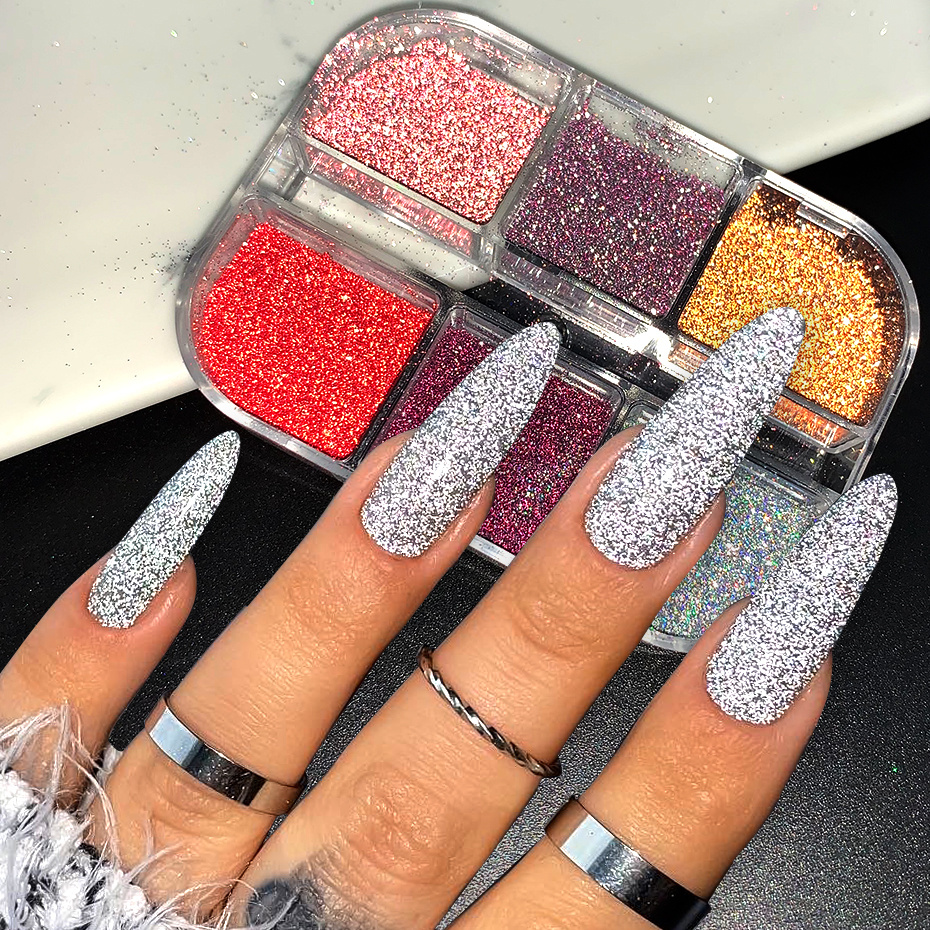 6 Box Nail Sequins Fine Glitter,sugar Glitter for Nails Cosmetic Holographic Nail Glitters for Acrylic Nails Nail Glitter Flakes for Resin Chunky Nail