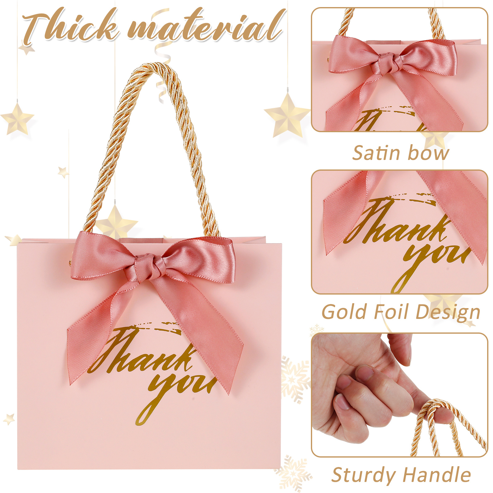 Paquete de 12 bolsas de regalo de agradecimiento – Elegantes bolsas de  regalo de papel con letras de agradecimiento en relieve en oro rosa –  perfectas