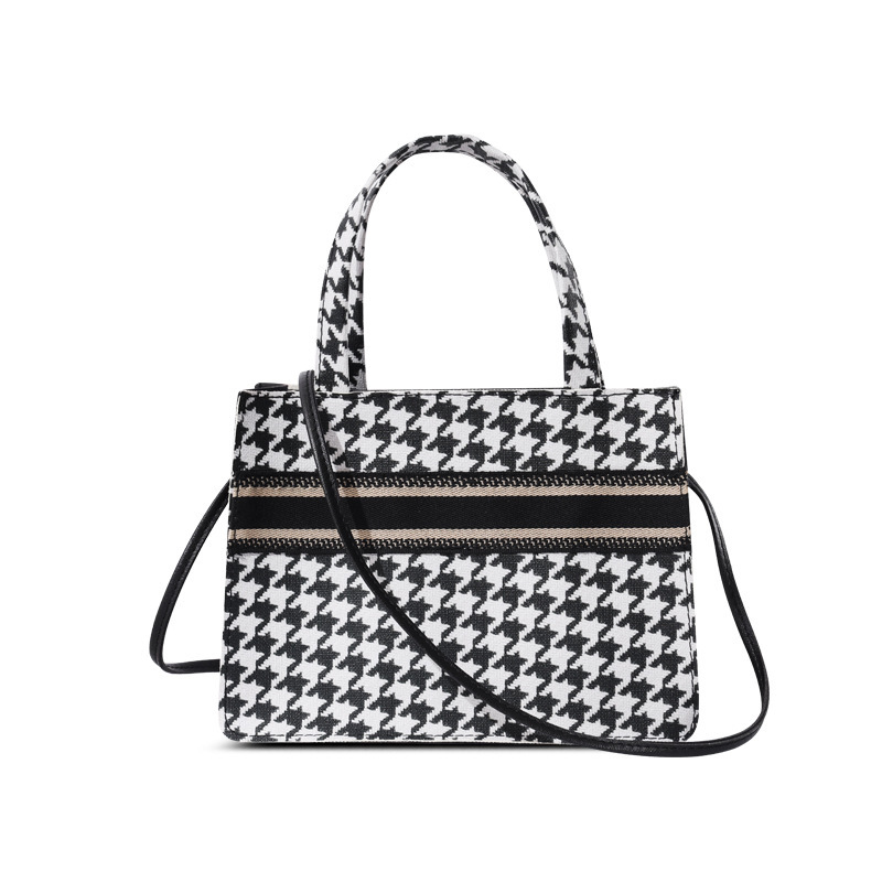 Mini Top Handle Plaid Crossbody Bag, Pu Leather Textured Bag Purse