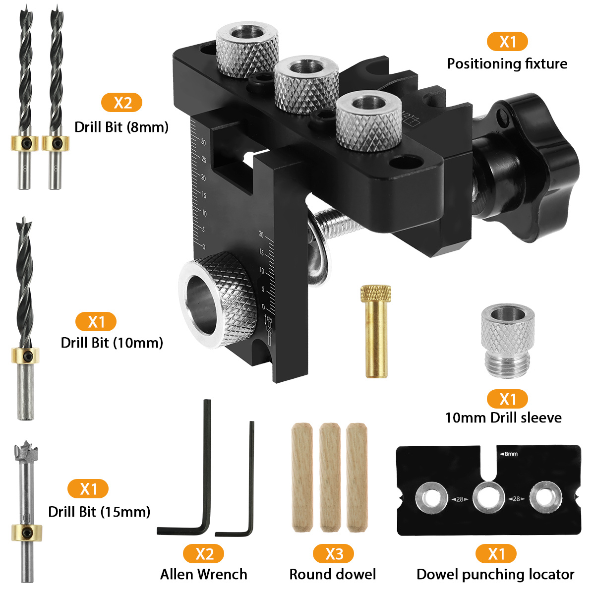 Dowel Jig Kit Aluminum Alloy 3 In 1 Drill Hole Guide Jig Precise