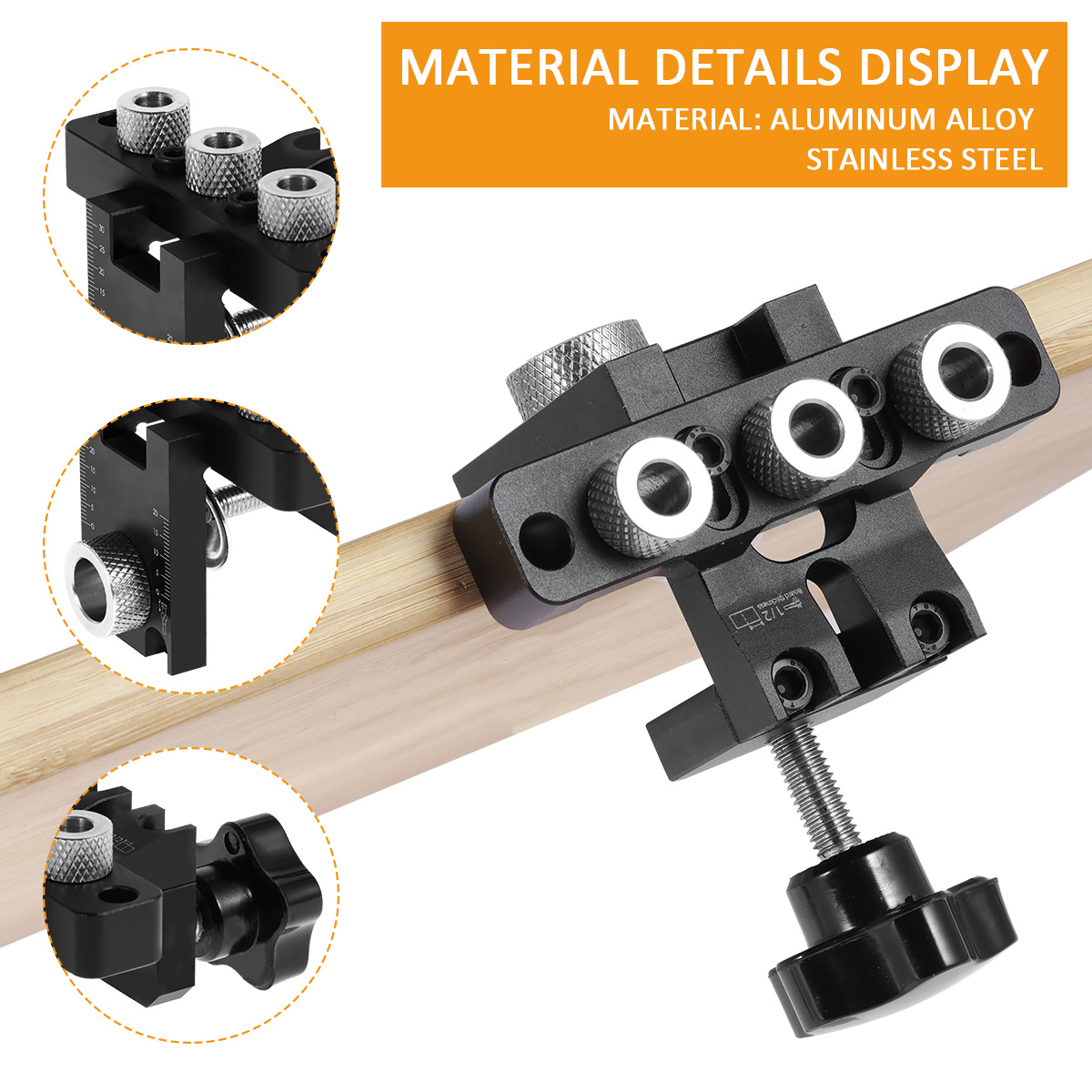 Dowel Jig Kit Aluminum Alloy 3 In 1 Drill Hole Guide Jig Precise