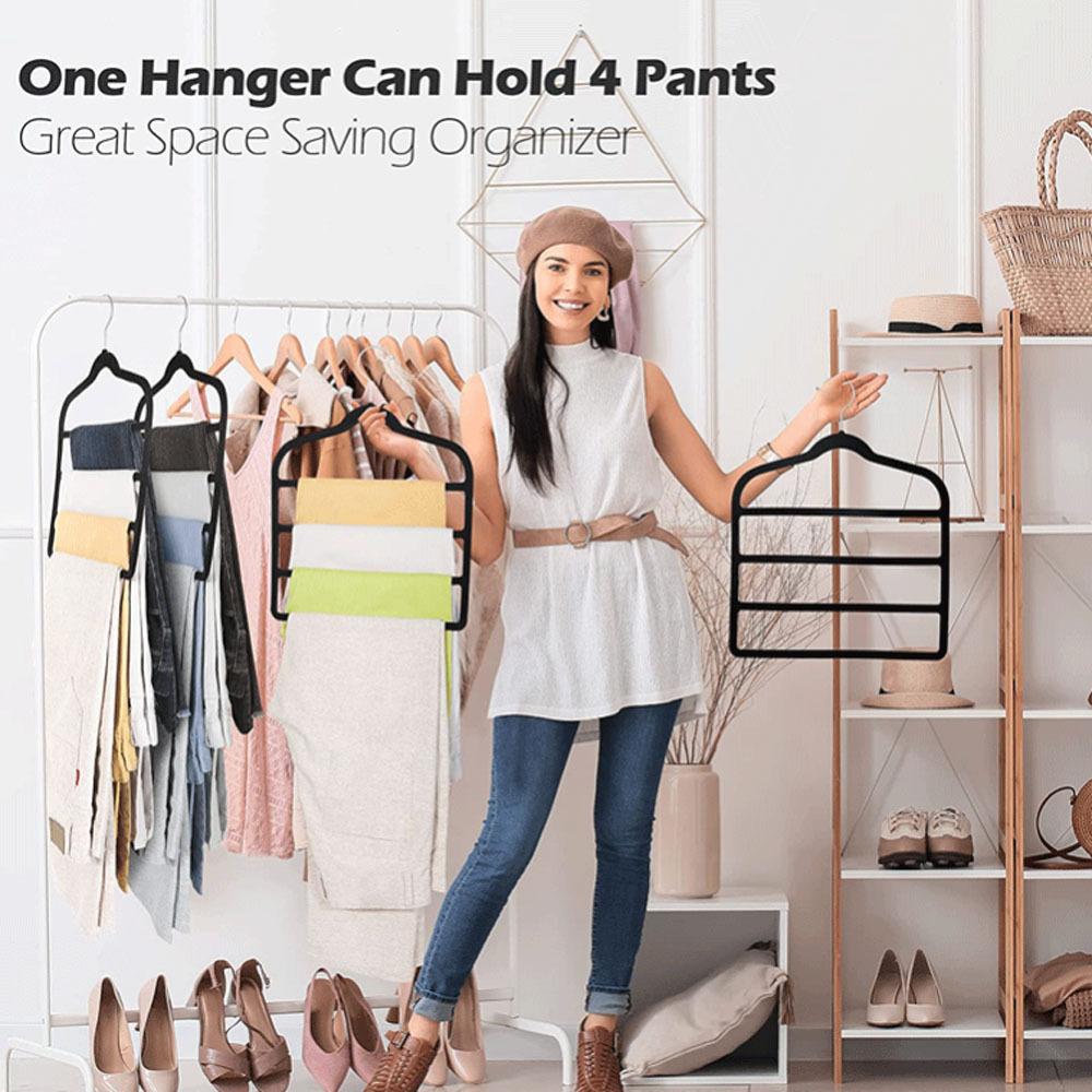 Pants Hangers Space Saving Velvet Pants Hangers Non Slip Jeans Hangers  Multi Layer Closet Pants Organizer for Trousers Scarf Tie Pack of 4