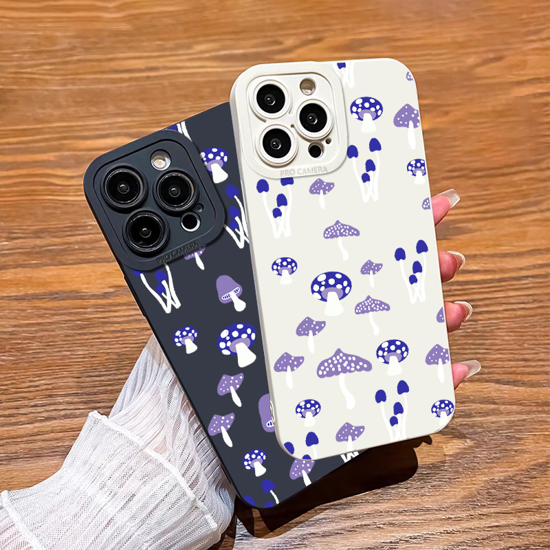 

2pcs Purple Mushrooms Phone Case For Iphone 15 11 14 13 12 Pro Max Xr Xs 7 8 Plus