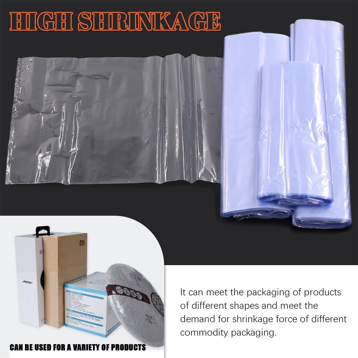 Plastic Shrink Wrap Bags for Soaps Shoes Gift Baskets - Clear Heat