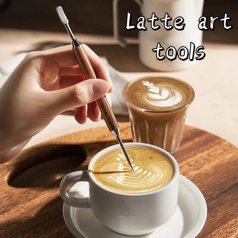 Rosewood Coffee Latte Art Needle, Spiral Needle Pattern/flat Spoon