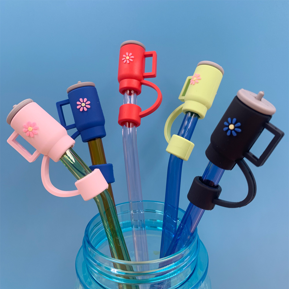 2/5pcs Drinking Straw Cover Reusable Silicone Straw Tips Covers
