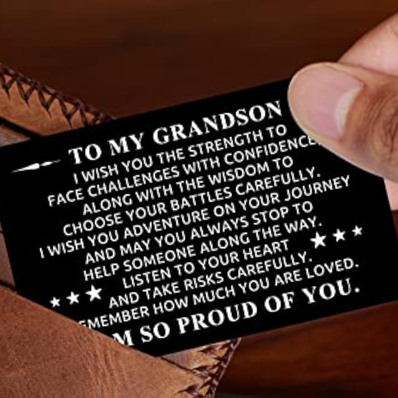 

Engraved Metal Wallet Card, Inspirational Wallet Card & Gift From Grandpa Grandma To Grandson