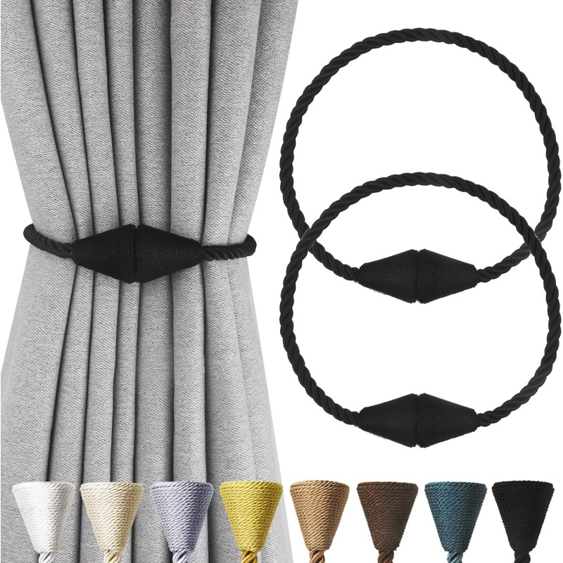 Image of 2-pack Magnetic Curtain Tiebacks Rope Modern Handmade Curtain Tie Backs Decorative Drapes Weave Holdbacks For Window