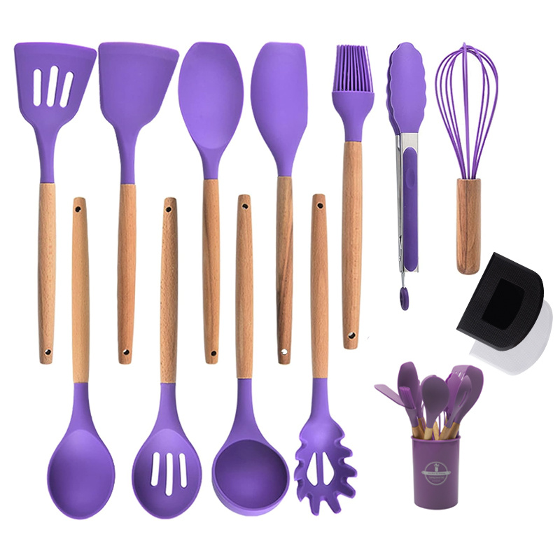 Silicone Utensil Set, Kitchen Utensil Set, Safety Cooking Utensils Set,  Non-stick Cooking Utensils Set With Wooden Handle, Washable Modern Cookware,  Kitchen Stuff, Kitchen Gadgets, Kitchen Essentials, Chrismas Gifts,  Halloween Gifts - Temu