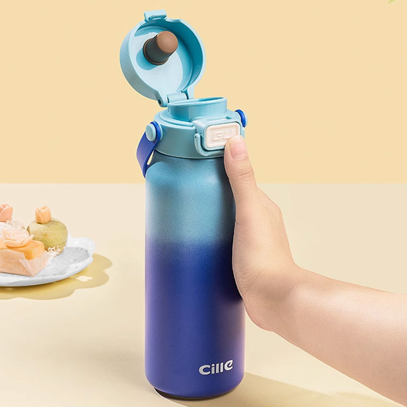 Thermal Water Bottle with Straw Stainless Steel Thermos for Hot