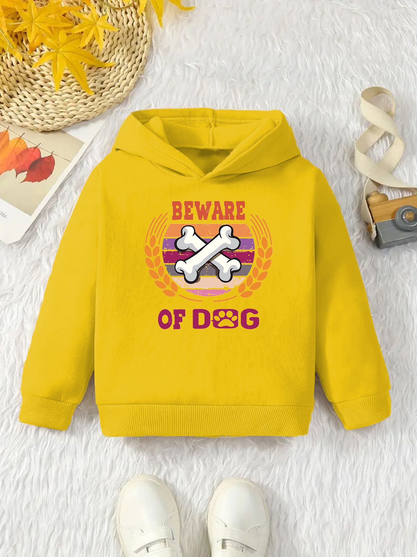 Beware Dog Print Boys Casual Creative Hoodies Pullover Temu