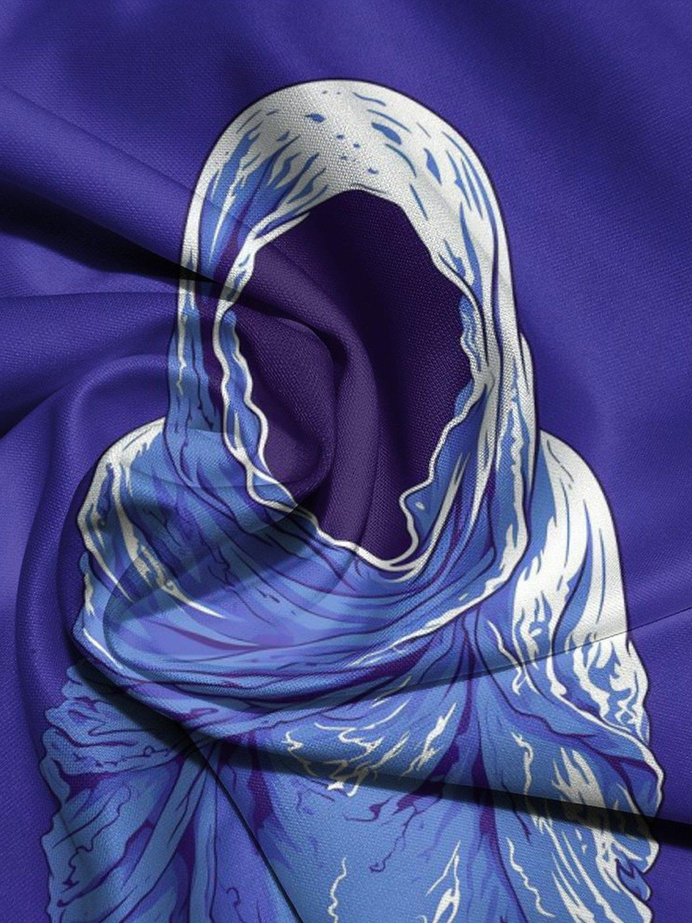 Mens Silk Scarf in Blue with Retro Print Design