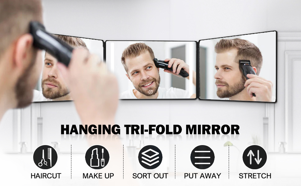 3 Way Mirror Self Hair Cutting 360 Trifold Hair Cut Mirror - Temu