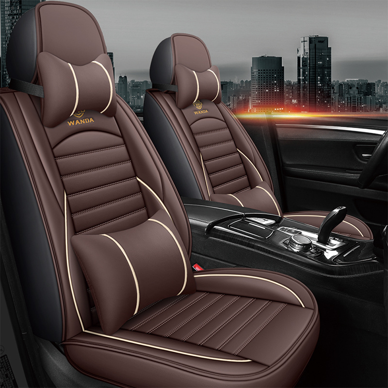 Housse de coussin de siège à couverture complète en cuir de voiture,  version de luxe, un