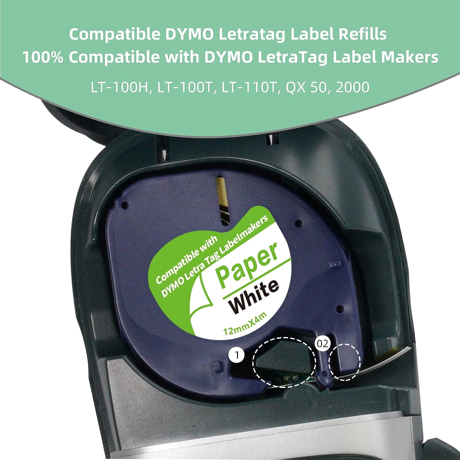 S0721510, DYMO White Tape/Black Font for LetraTAG LT-100H/T