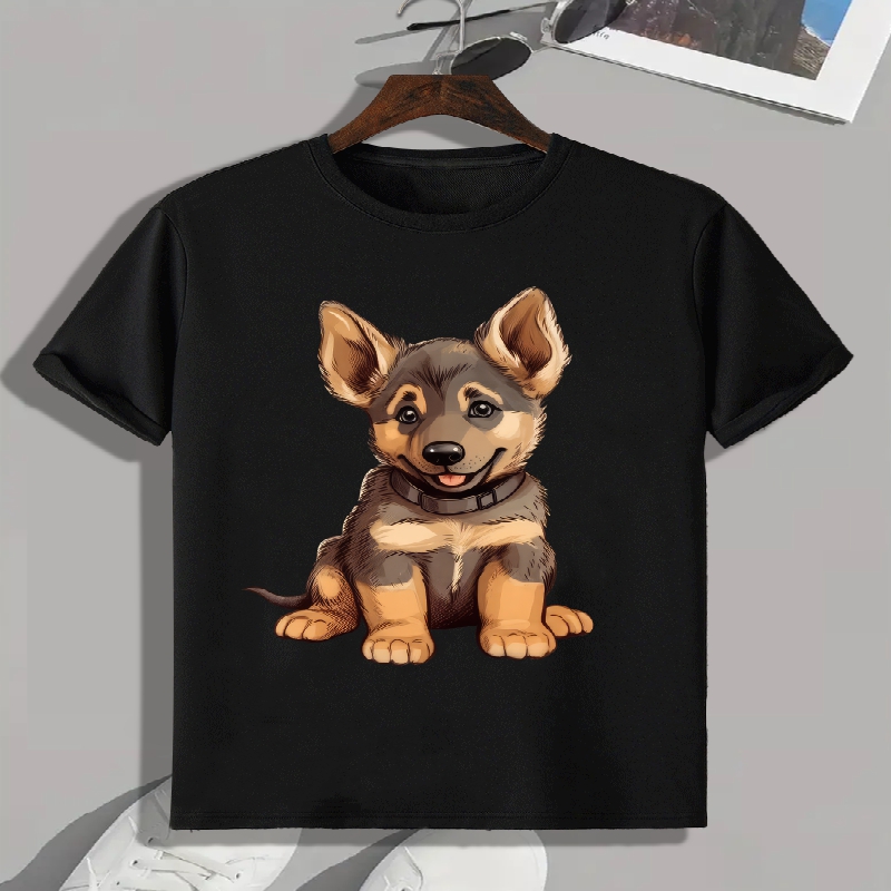 

Cute Dog Print Men's Graphic Design Crew Neck Active T-shirt, Casual Comfy T-shirts For Summer