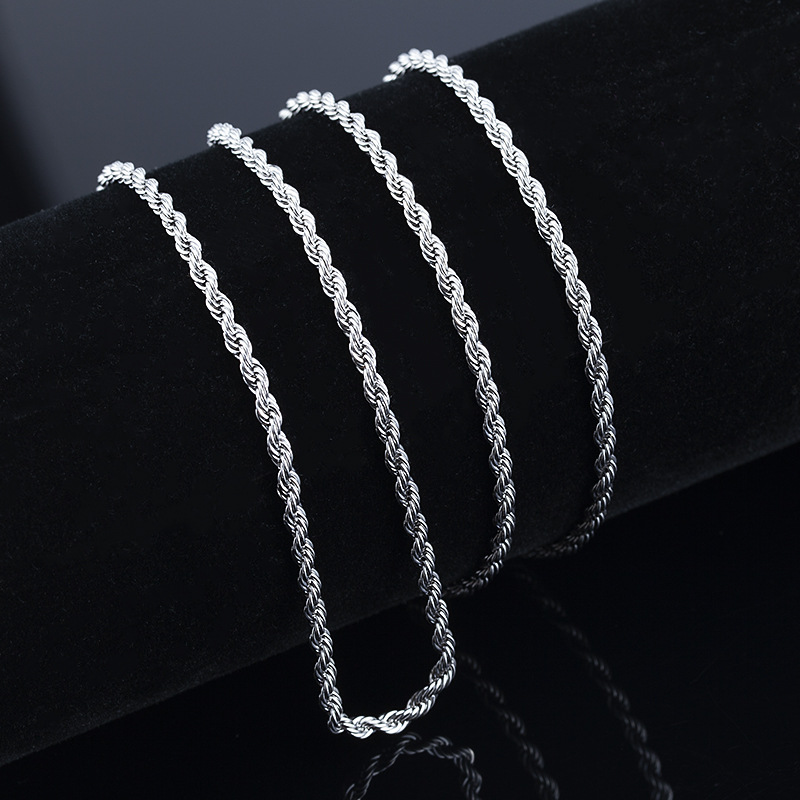 Myshiwu 925 Sterling Silver Rope Chain Necklace 2mm 3mm Thai Silver Twisted  French Rope Necklace for Men Women