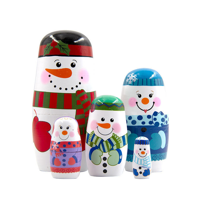 Acheter Poupées gigognes Poupées Matryoshka de Noël pour enfants Ensemble  emboîtable empilable en bois 5 pièces Jouets faits à la main pour enfants  Cadeau d'anniversaire de Noël