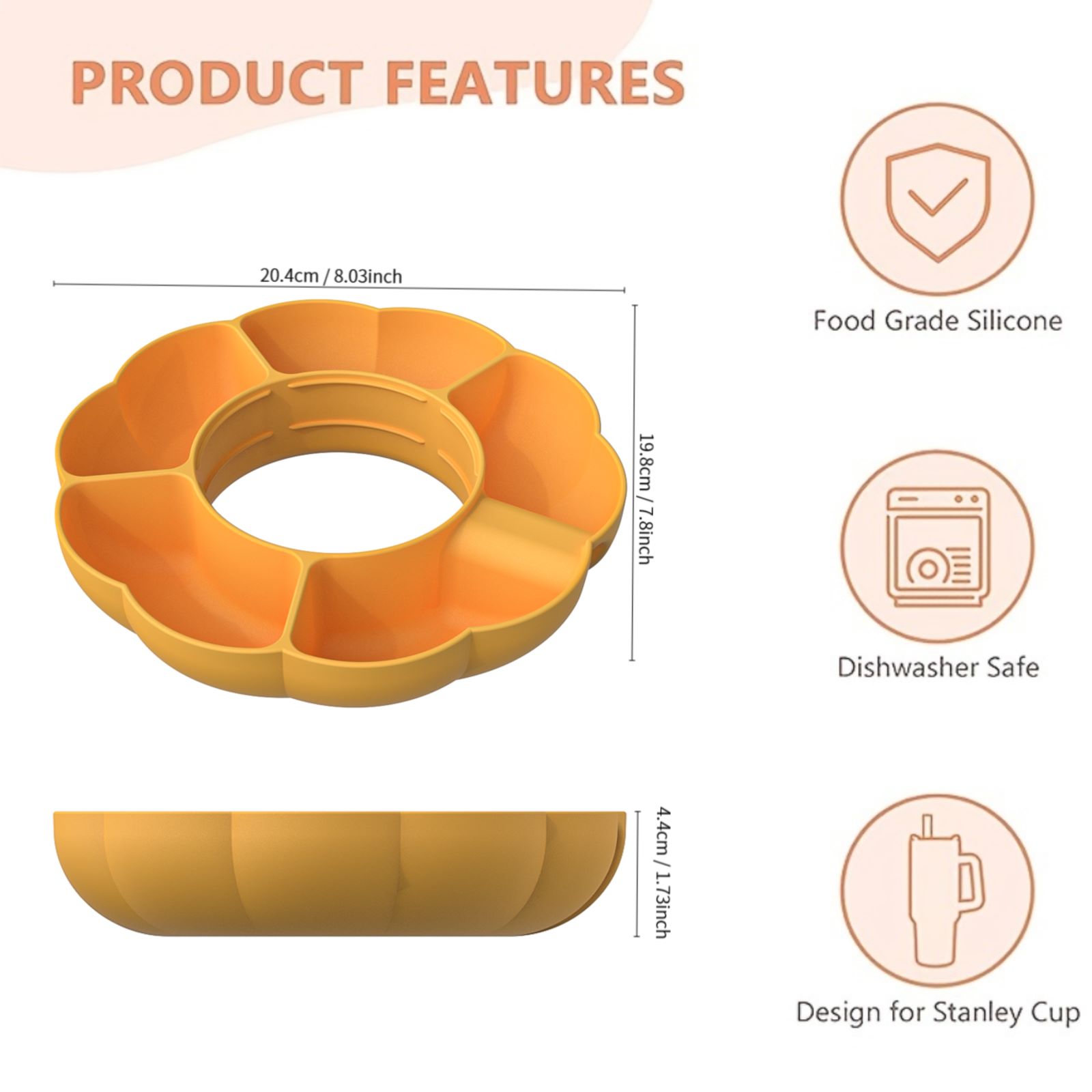 Silicone Snack Tray For Tumbler With Handle Reusable Pumpkin - Temu