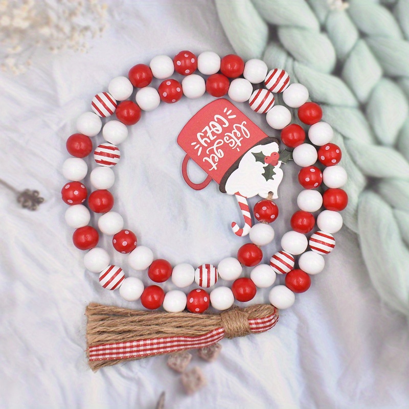 Red & White Bead Garland w/Tassel