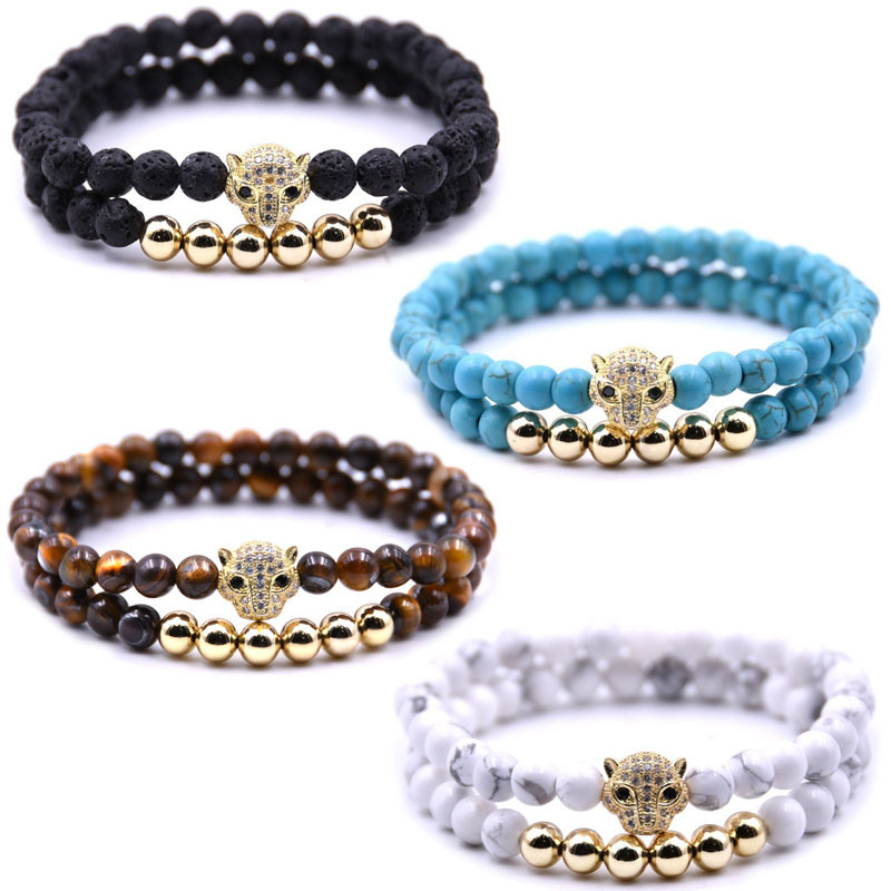 2pcs set micro pave cz leopard head charm bracelets 6mm - Temu Qatar