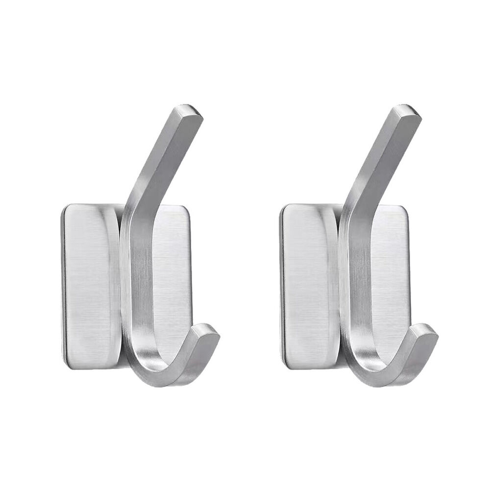 2pcs Wall Hooks, Adhesive Heavy Duty Stainless Steel Hooks, No Drilling