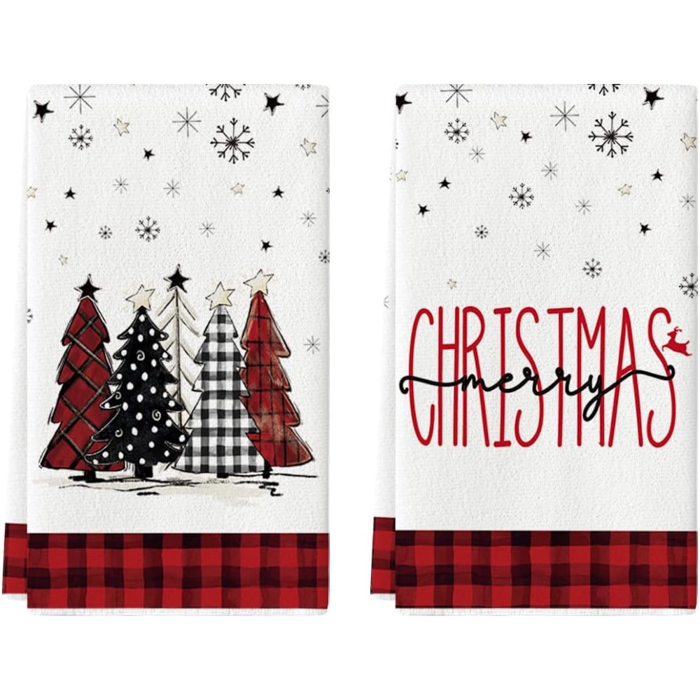 Buffalo Plaid Santa Claus HO HO HO Christmas Kitchen Towels Dish Towels,  18X26 I