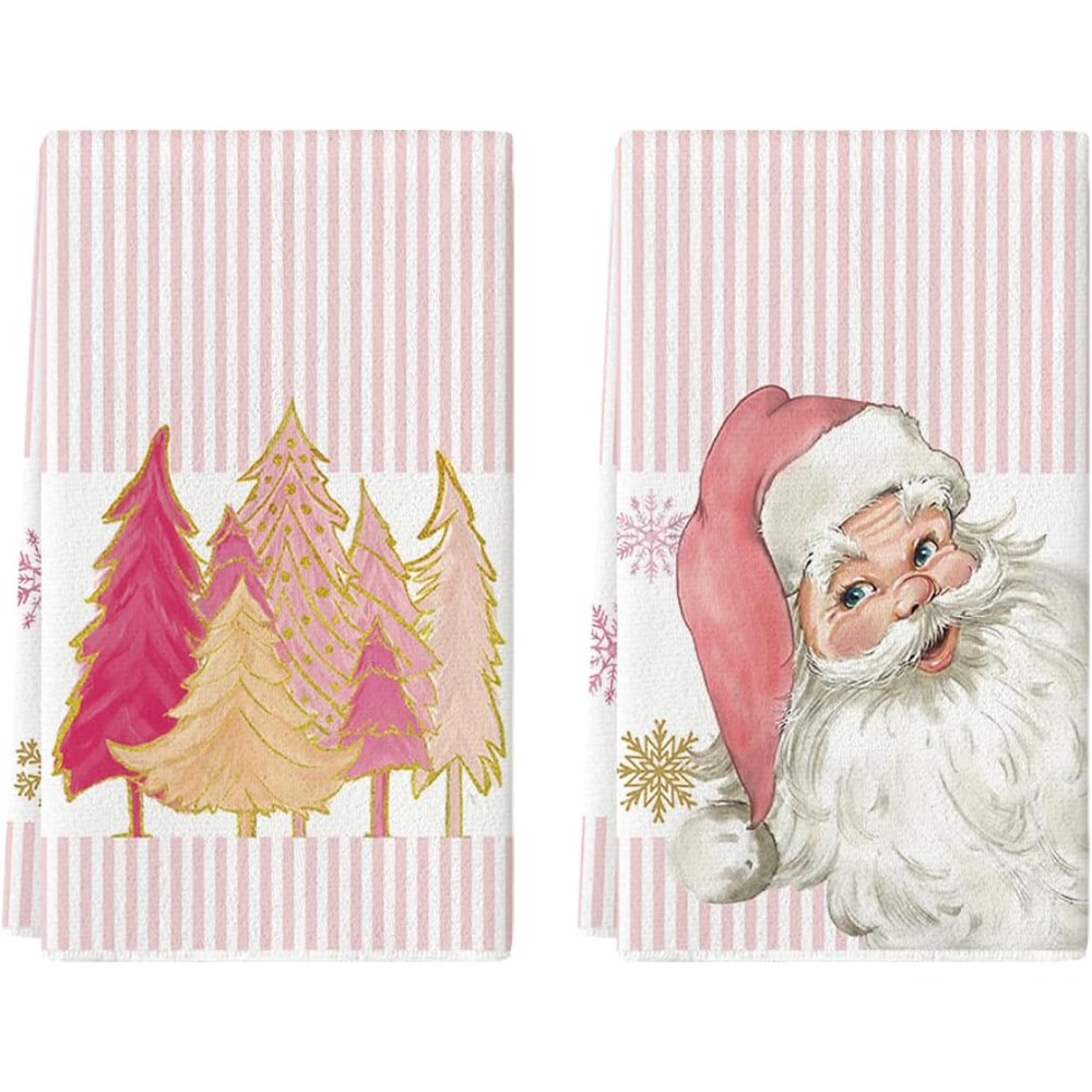 Christmas Hand Towels, Christmas Tree Santa Claus Pattern Winter Theme Kitchen  Dish Towels, Christmas Theme Scouring Pad, Cleaning Stuff, Christmas Decor,  Kitchen Supplies - Temu