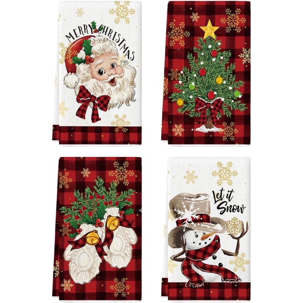 Christmas Hand Towels Santa Claus Snowman Pattern Winter - Temu