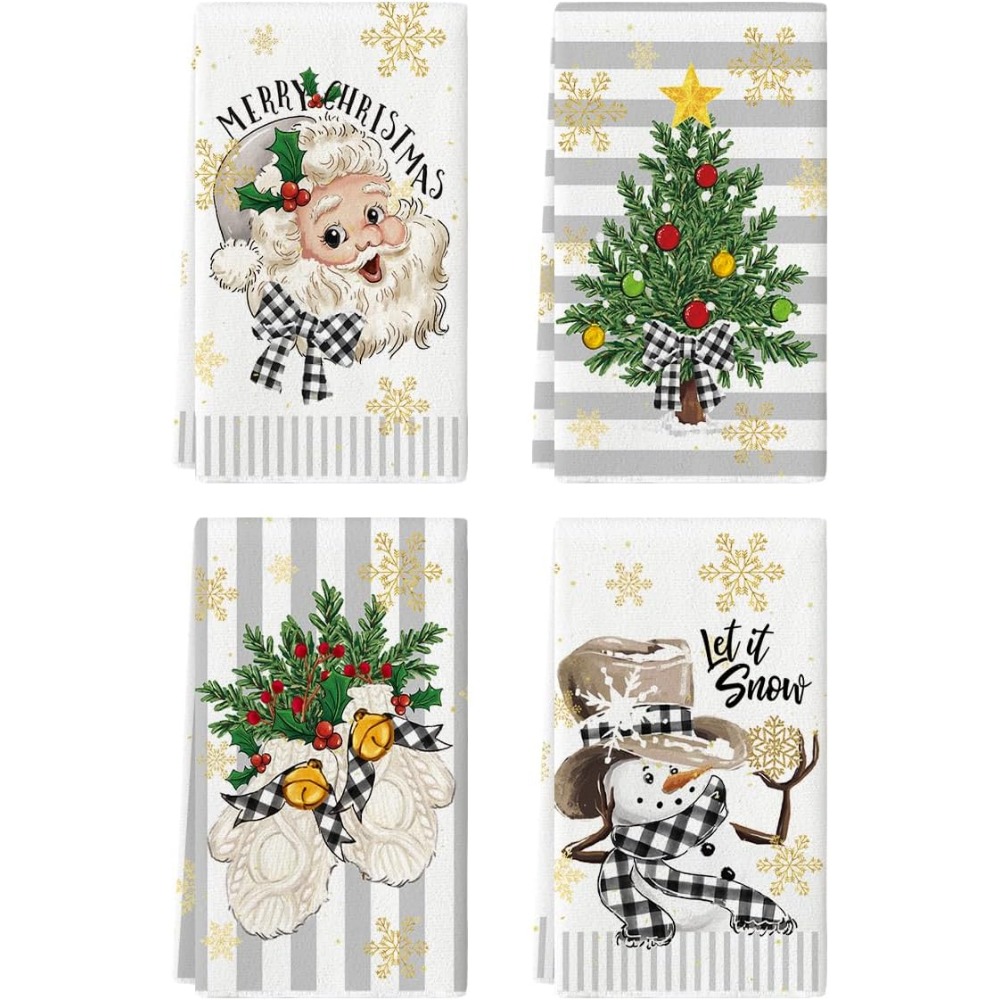 Christmas Hand Towels Santa Claus Snowman Pattern Winter - Temu