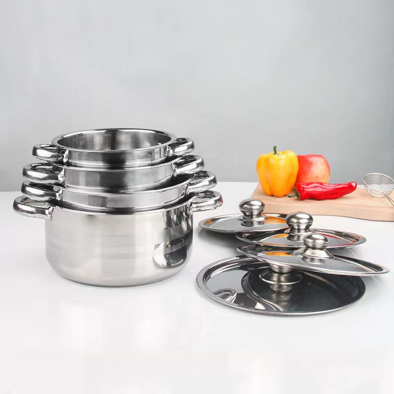 Large Capacity Stainless Steel Pot Sets, Natural Color, Dishwasher Safe,  Gas Stove Induction Cooker Available, Thickened Stainless Steel, Four Pots  + Four Covers - Temu