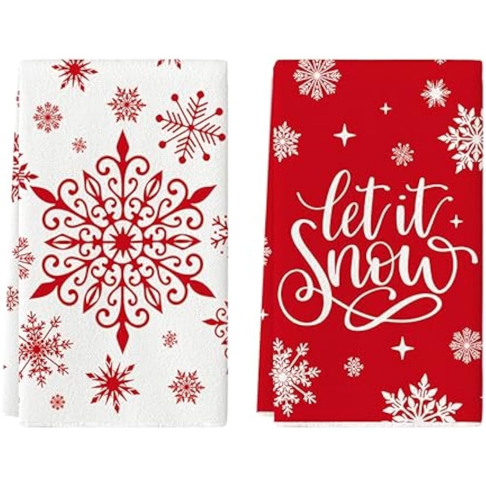  Kitchen Towel Christmas Winter Silver Snowflake Dish