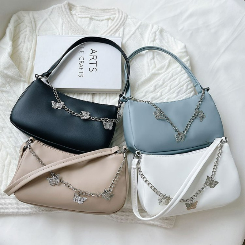 Butterfly & Chain Decor Shoulder Bag