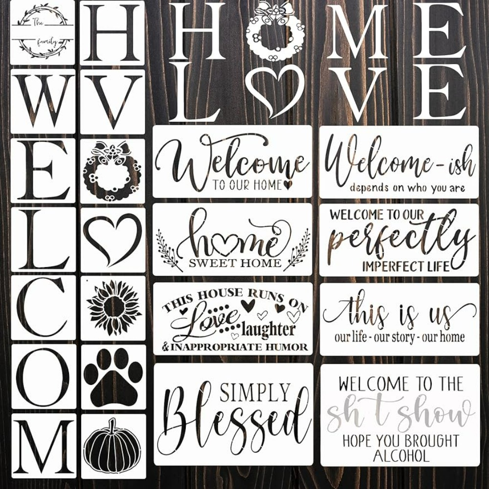  Welcome Stencil for Painting on Wood, Reusable Large