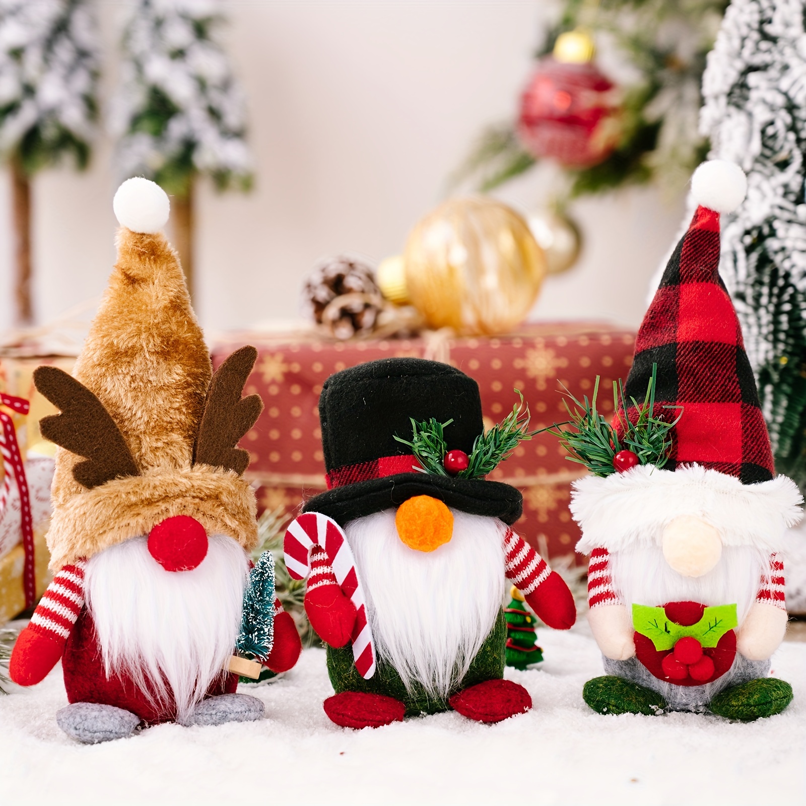 Natal Gnomos pelúcia, chapéu Natal xadrez vermelho decoração