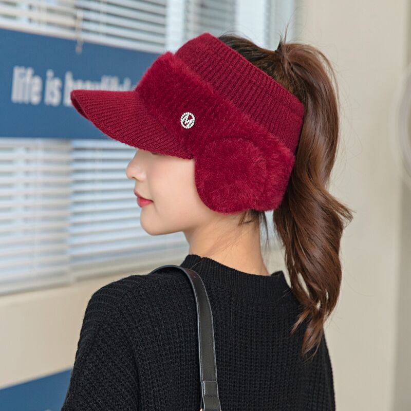 unbrand New Autumn Winter Fashion Hats For Women Winter Warm Knitted Fleece Baseball Cap wine red