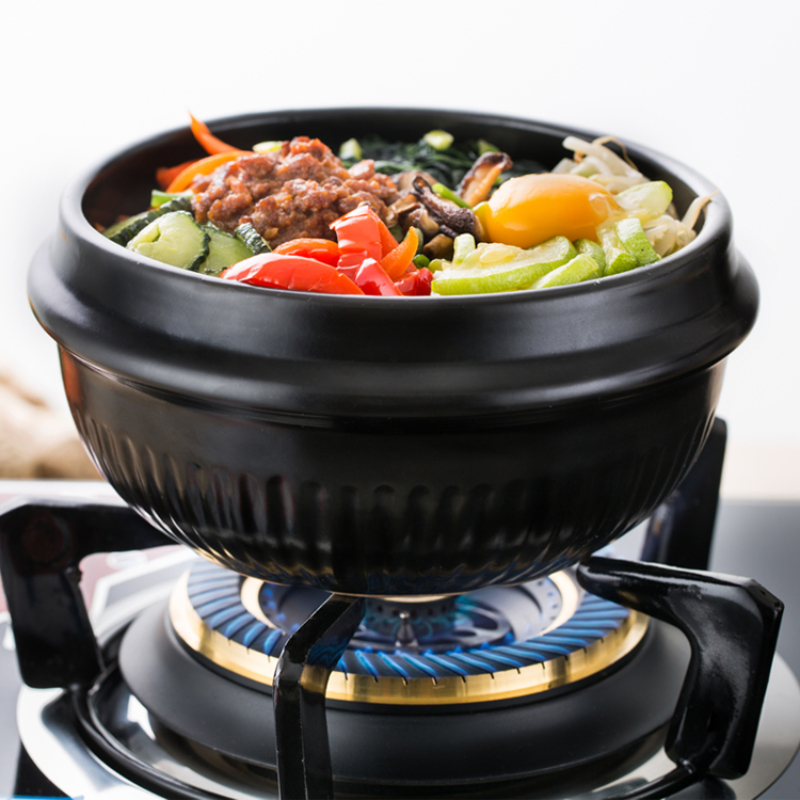 1pc Dolsot Bibimbap Earthenware Stone Bowl, Korean Cooking Soup Ceramic  Pot, Donabe Pot With Heat-Resistant Tray For Ttukbaegi, Korean Stew,  Bibimbap