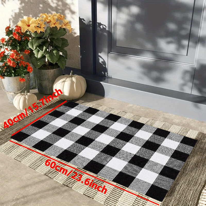 Black And White Plaid Pattern Kitchen Fl Mat Non slip - Temu