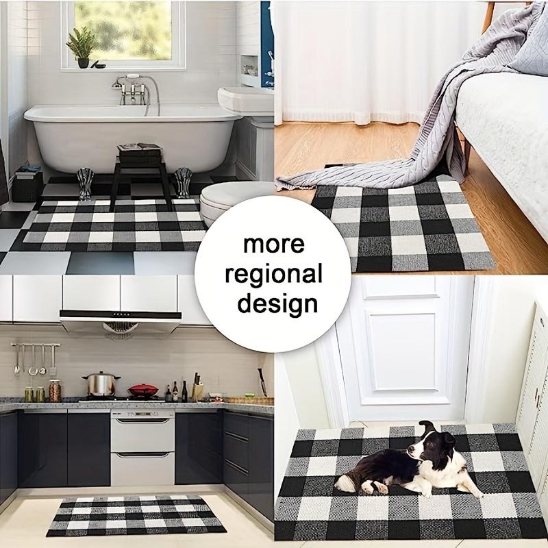 Home Decor Anti-slip Carpet Mat Black White Checkered Pattern