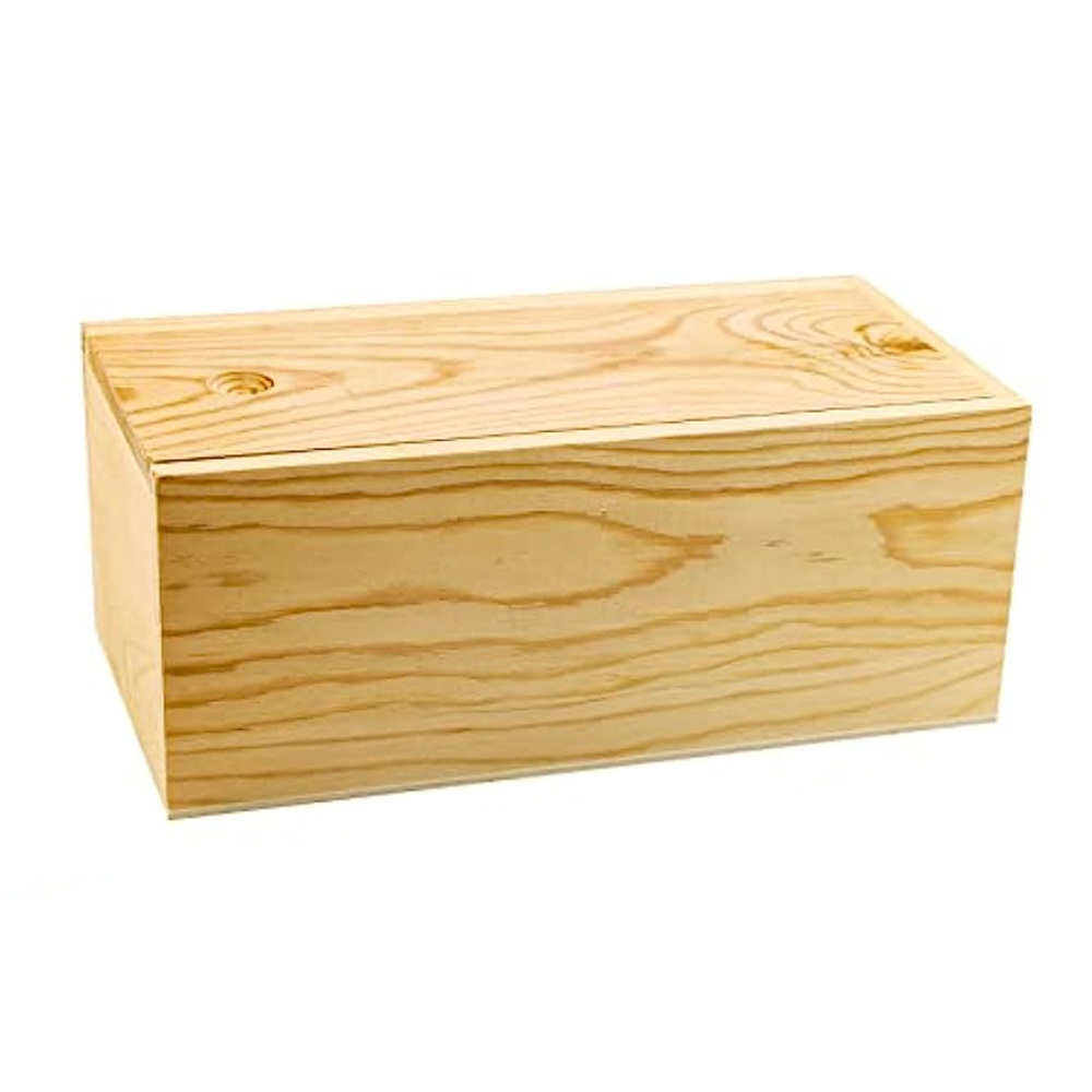 Natural Pine Wooden Box  Wood Storage Container with Sliding Lid