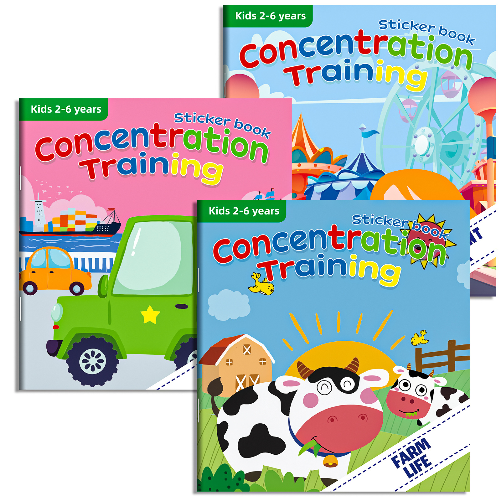 Libros de pegatinas impermeables reutilizables Juguetes para niños - 3 Pack  de libros de pegatinas para la
