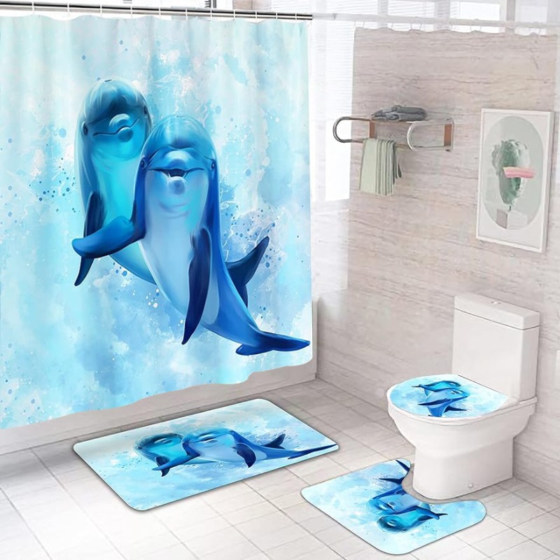 Aquatic Life Shower Curtain, Shark Bathroom Decor, Playful Bath