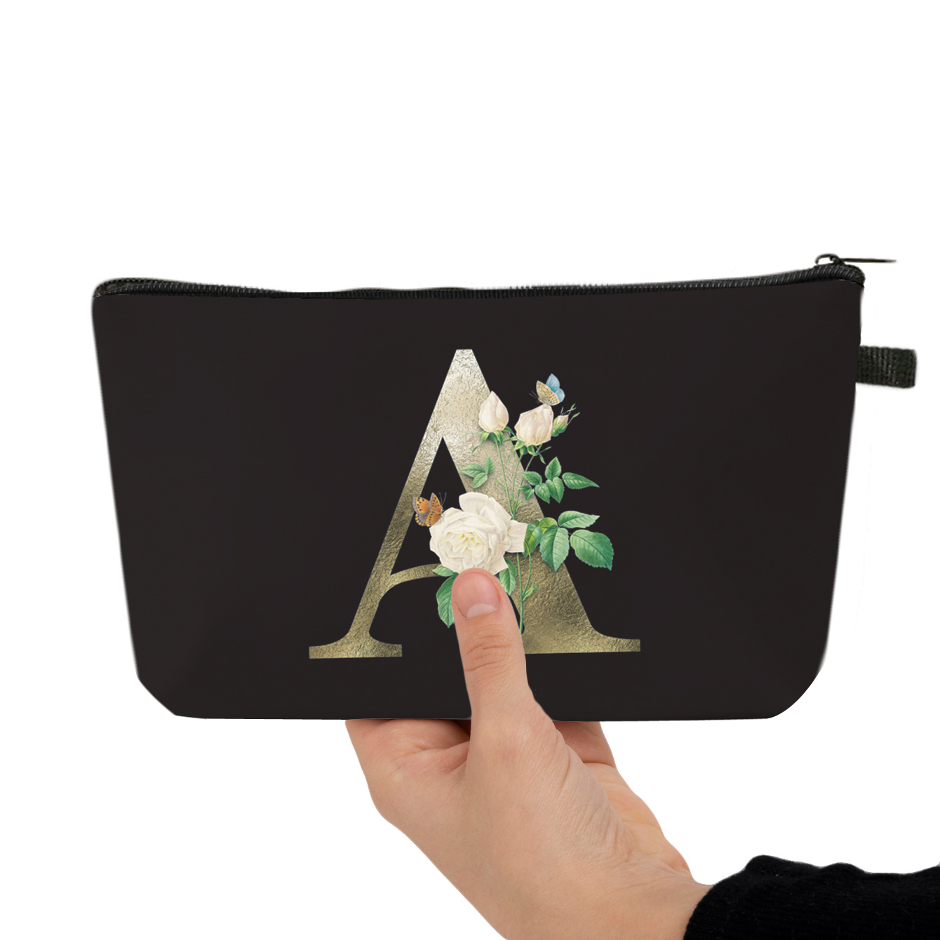 3d Floral Letter Pattern Cosmetic Bag Roomy Zipper Makeup Temu