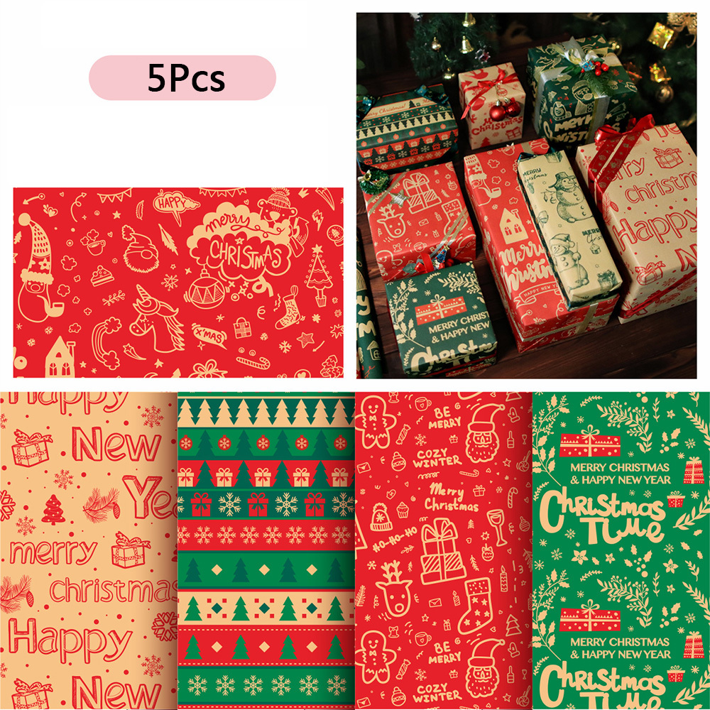 5Pcs/set Christmas Wrapping Paper Roll New Year Holiday Gift