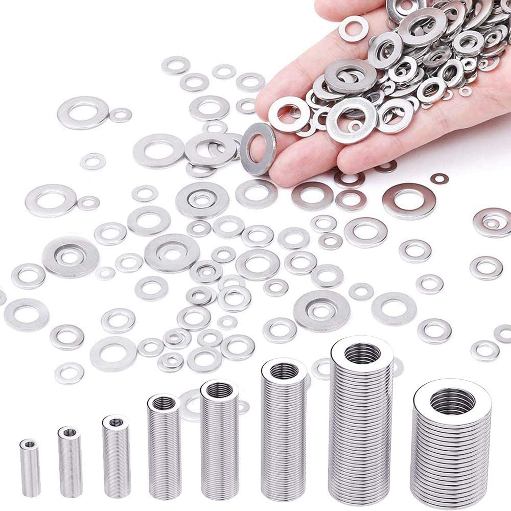 180Pcs Stainless Steel Flat Washer Metal Washers Rings M2 M2.5 M3 M4 M5 M6  M8 M10 Plain Gasket For Screw Bolts Assortment Kits