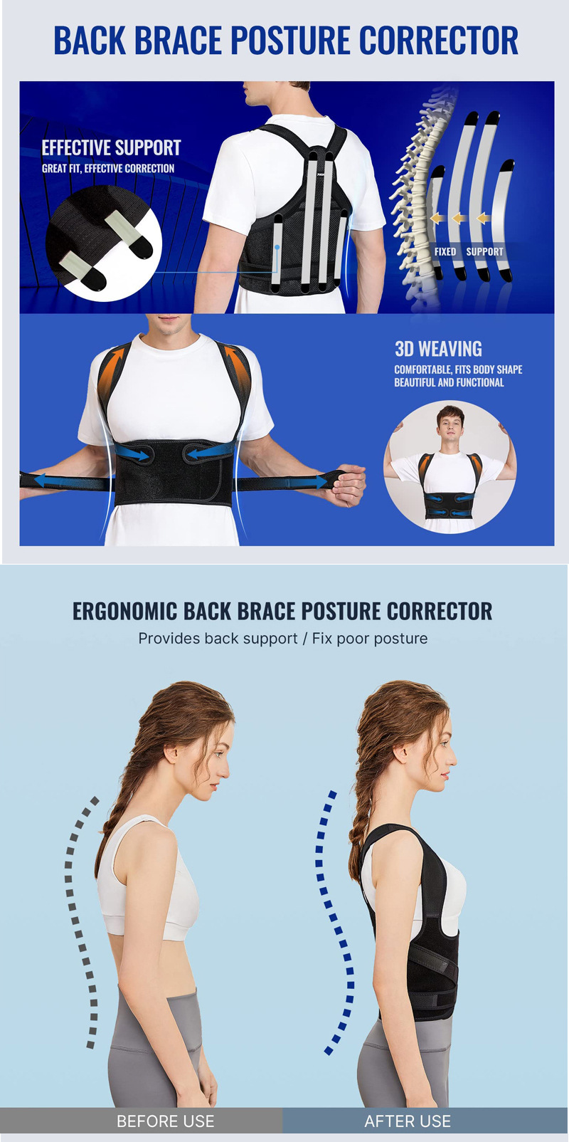 Back Brace for Posture Support ~ Scoliosis Corrector Thoracic Pain Relief 