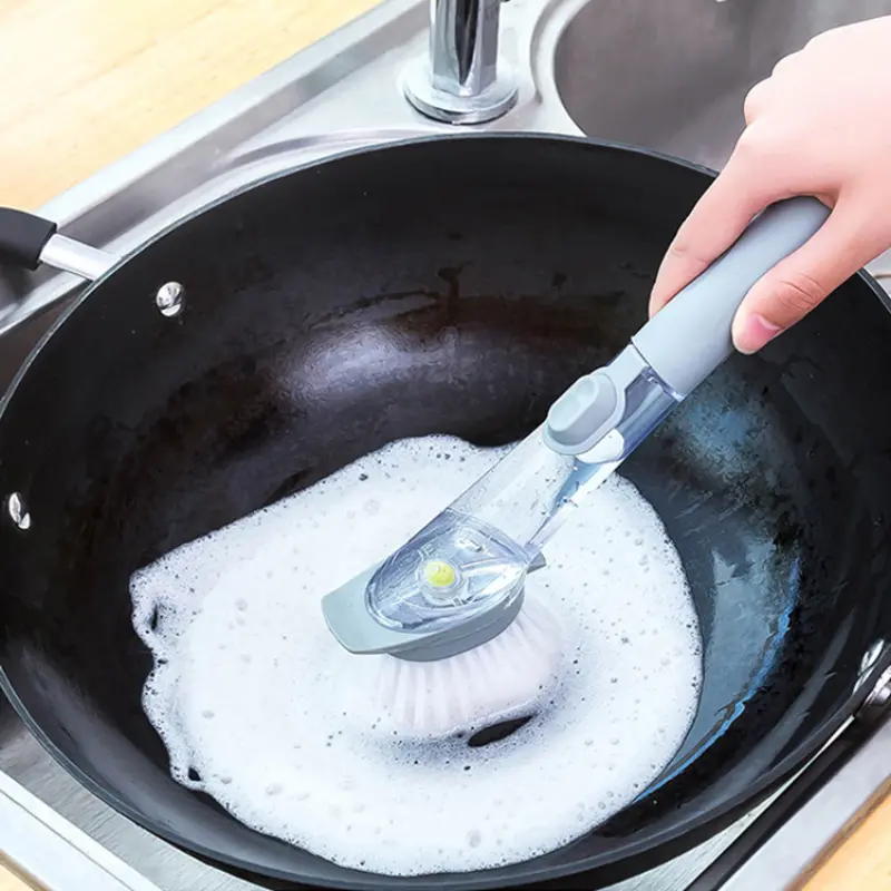 Kitchen Dishwashing Brush Long Handle Cleaning Brush with Liquid