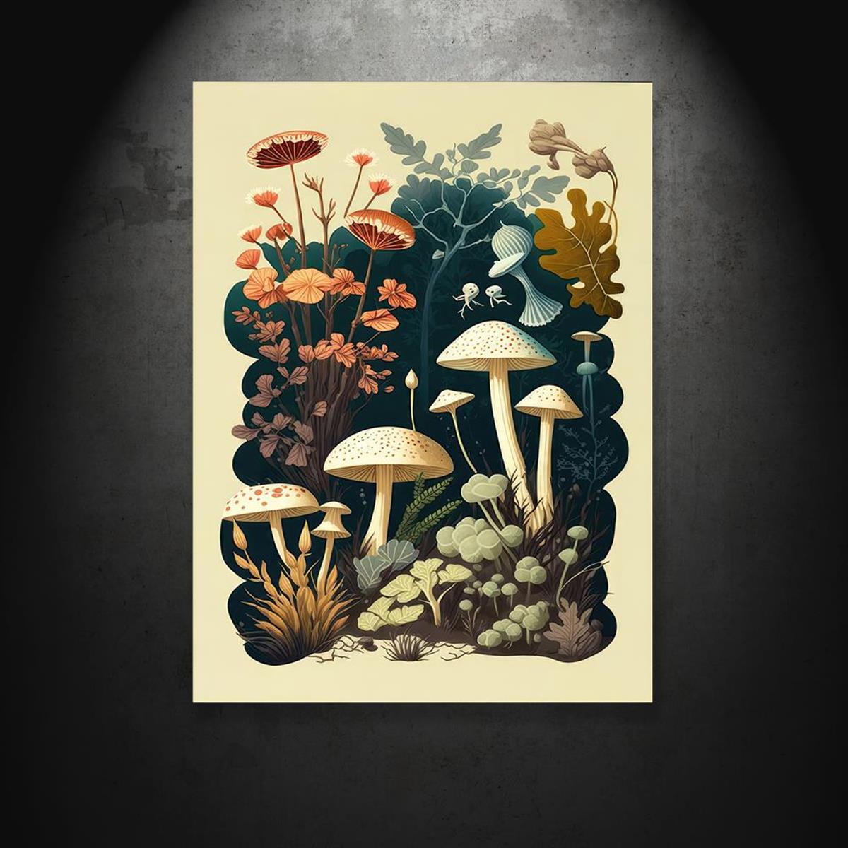 Canvas Poster Retro Art Mushrooms Flowers In Forest - Temu